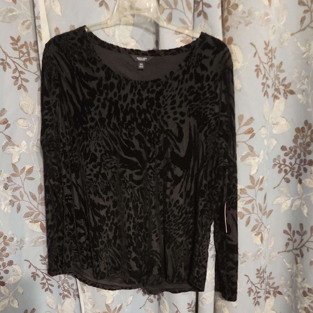 Simply Vera Vera Wang Black Velvet Burnout Long Sleeve Top